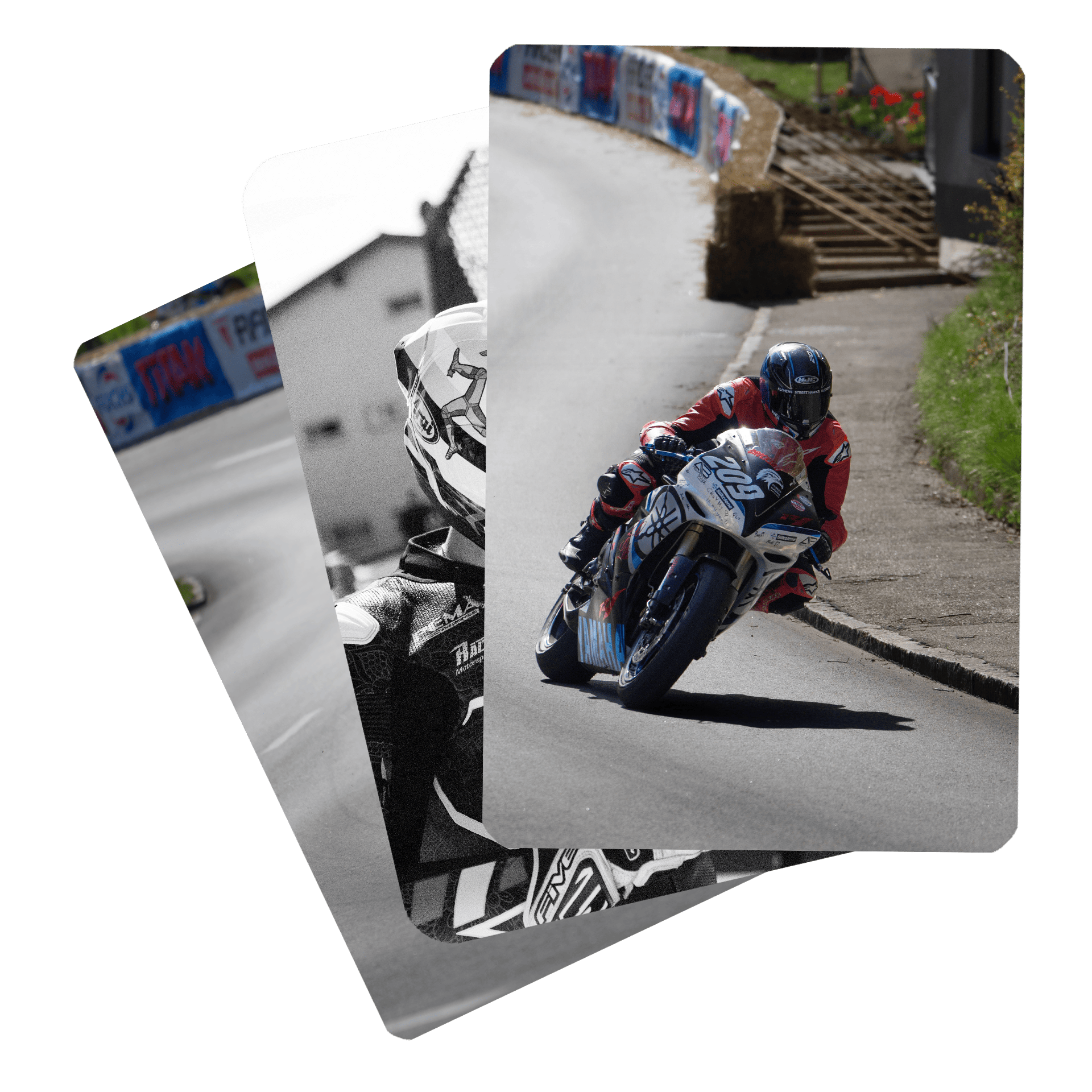 Collage mit Fotos von Motorradfahrern beim Landshaag Bergrennen 2026