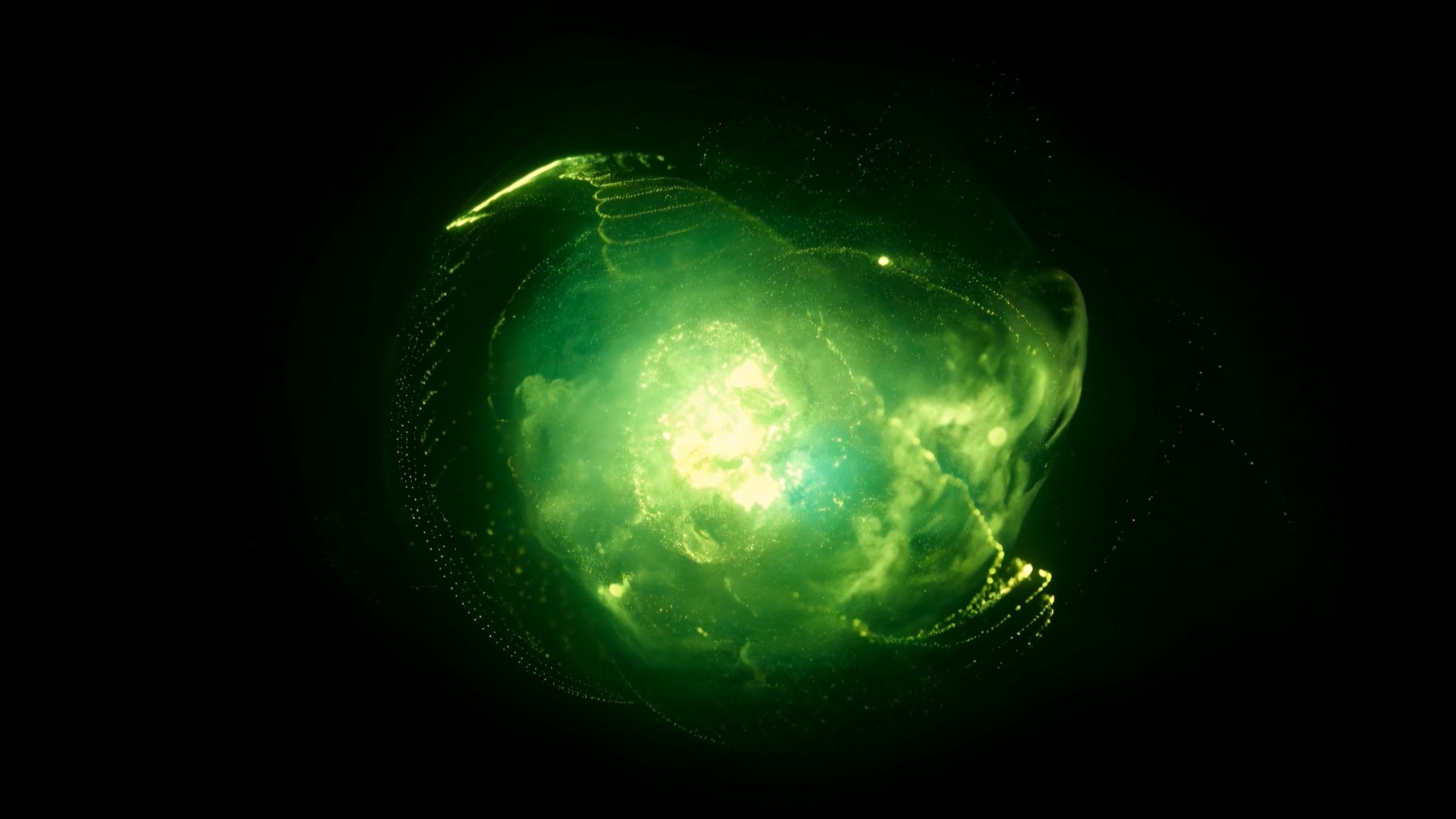 Grün leuchtende Energiekugel aus dem Rebranding Video von VOLTFACTORY®