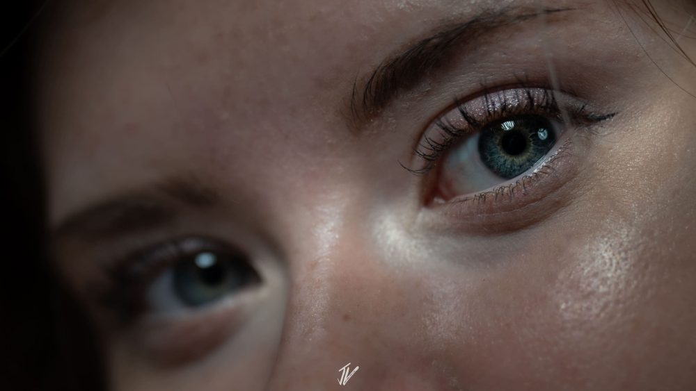 Extremes Close UP von Naemi Krösche's Augen in einem Fashion Studio.